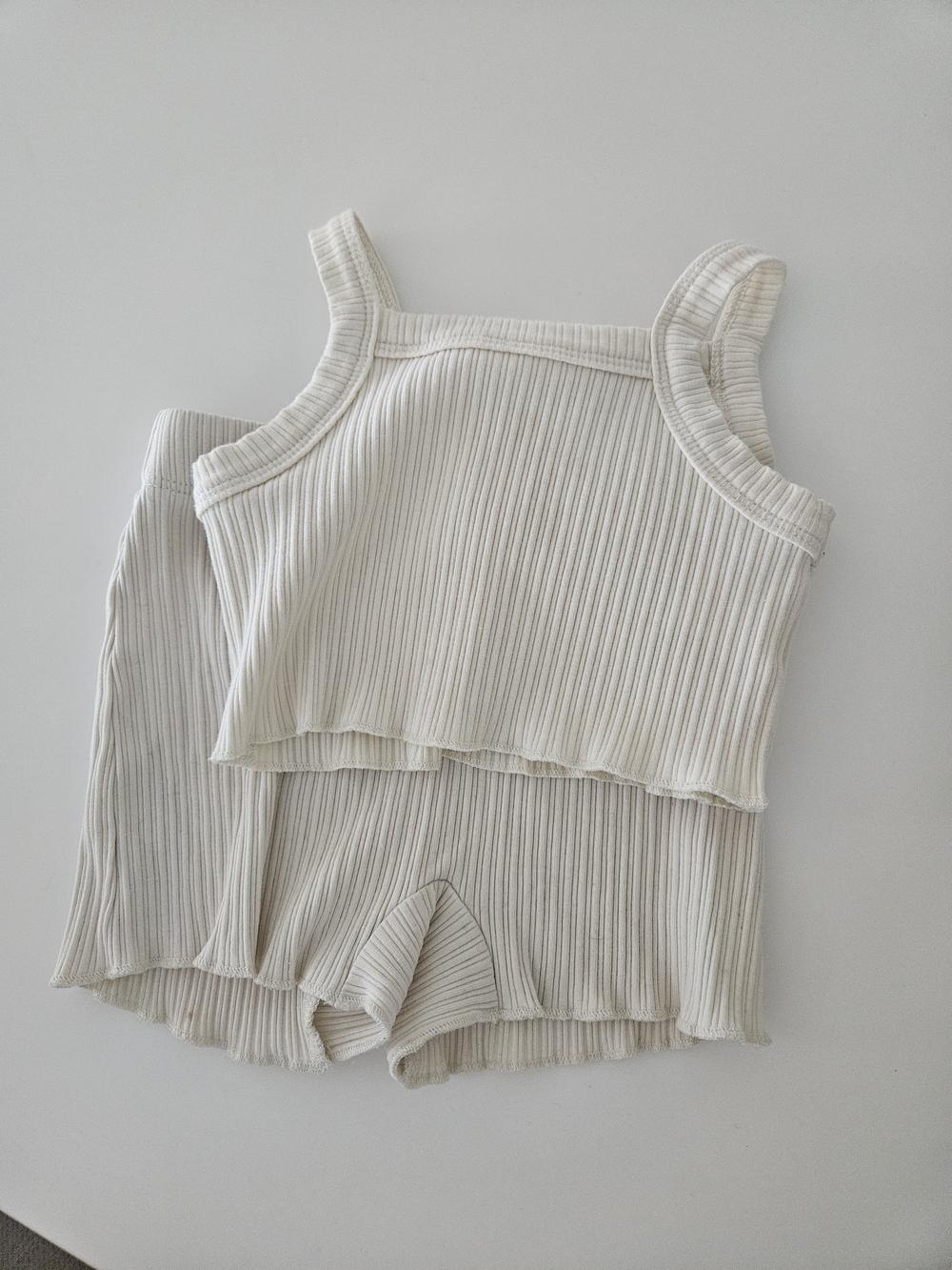 Oat Co Ribbed Tank and Shorts Set in Light Cream
